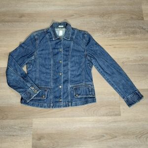 Vtg Jones New York Sport Denim Jacket Medium Blue Utility Stretch Grommet 90s